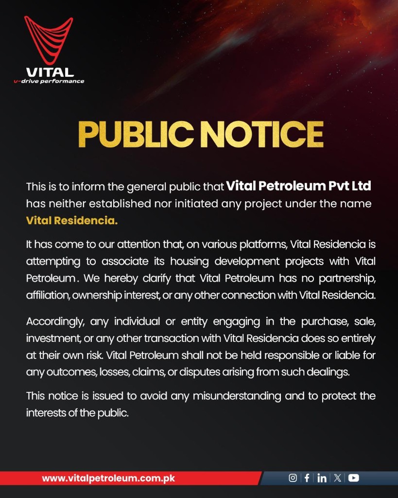 Vital Petroleum public notice: no affiliation with Vital Residencia
